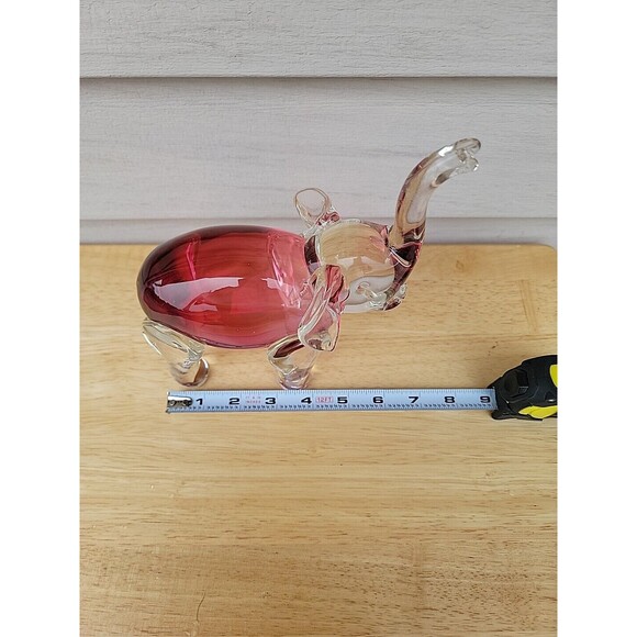 Rossi Glass Handmade Elephant Cranberry Art Glass Trunk Up 8" Tall - Picture 8 of 10